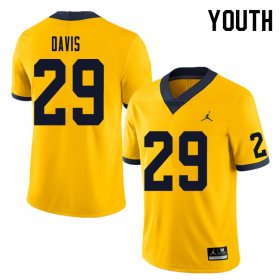 Sale - Jared Davis #29 Michigan Youth Yellow College Football Jersey